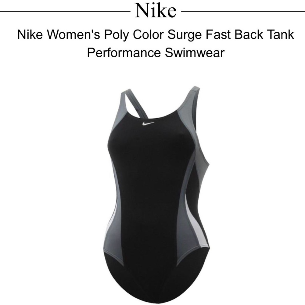 Nike Women's Black and Gray Surge One Piece Swimsuit